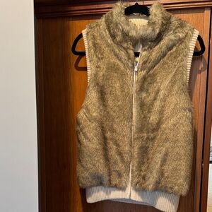 Ann Taylor Tan and Cream Faux Fur Vest